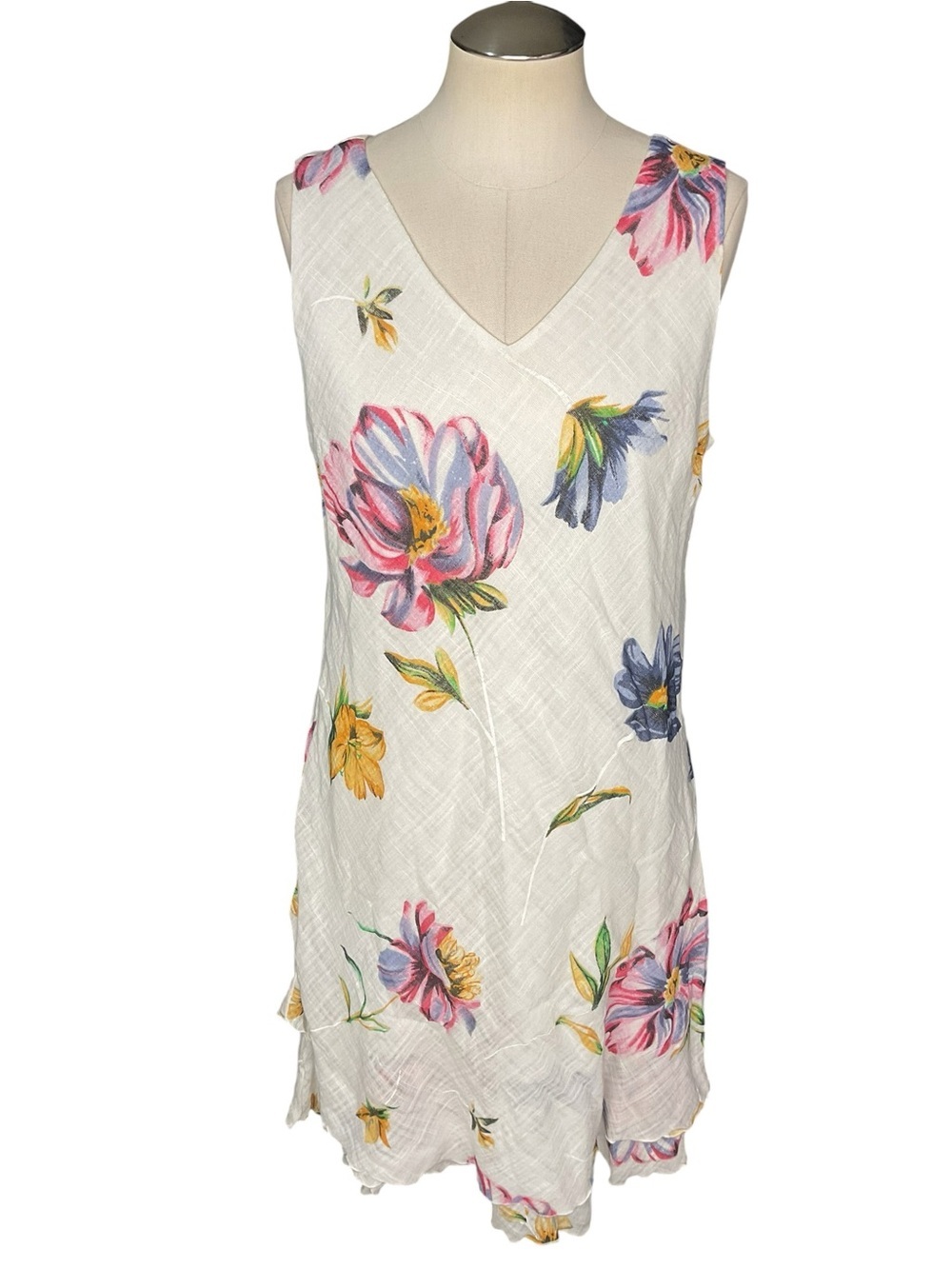 Charlie B Floral Cotton Gauze Sleeveless Shift Dress White Large Boho